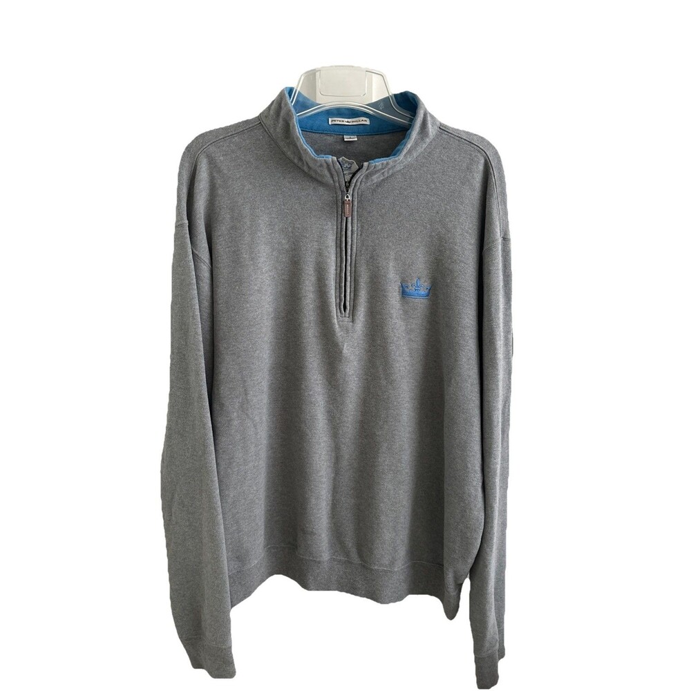 PETER MILLAR Pullover No Golf Course Logo Embroidered Men Gray 1/4 Zip Sz L